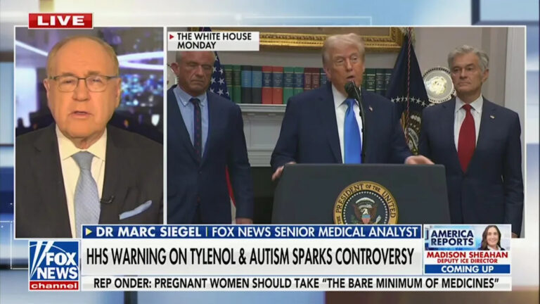 «Никаких доказательств!» — доктор Марк Сигел из Fox наливает холодную воду на связь Тайленол-Аутизм, продвигаемую Трампом и RFK-младшим.