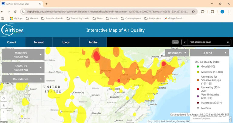 Почему в Огайо плохое качество воздуха? Вините Канаду. Смотрите карты дыма от лесных пожаров