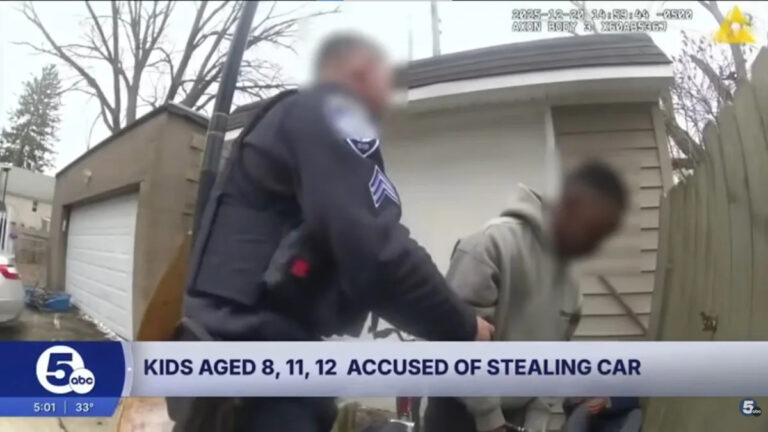 Полицейские говорят детям в возрасте 8-12 лет, что они «зависают за рулем» после того, как врезались в дом.