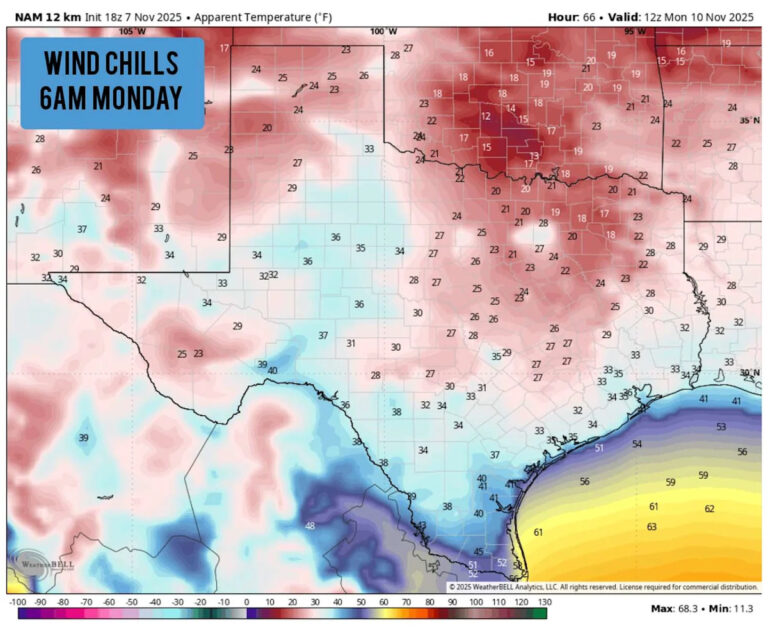 Сегодня вечером на холодном фронте, Южный Техас готовится к 50-градусному падению.