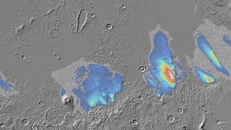 Вулканические взрывы на Марсе, возможно, оставили огромные залежи льда на экваторе