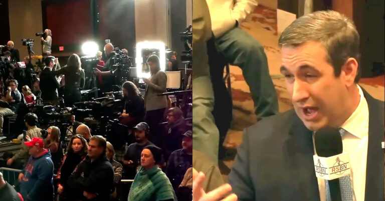 Ведущий, выступающий за Трампа, жалуется в прямом эфире на митинге, где сотрудники Трампа выгнали его из прессы: «Я говорил ему, что это слишком много?»