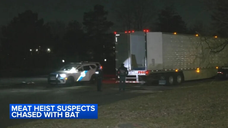 Водитель грузовика преследует подозреваемых в краже мяса в маске с бейсбольной битой в Филадельфии