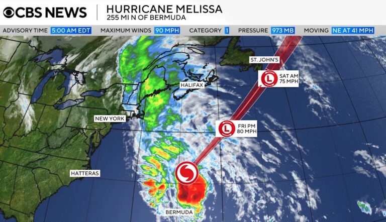 Карты показывают прогноз урагана Мелисса