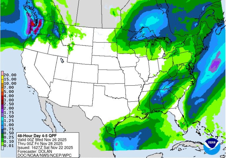 Прогноз погоды на День благодарения говорит о плохой погоде для большинства жителей США