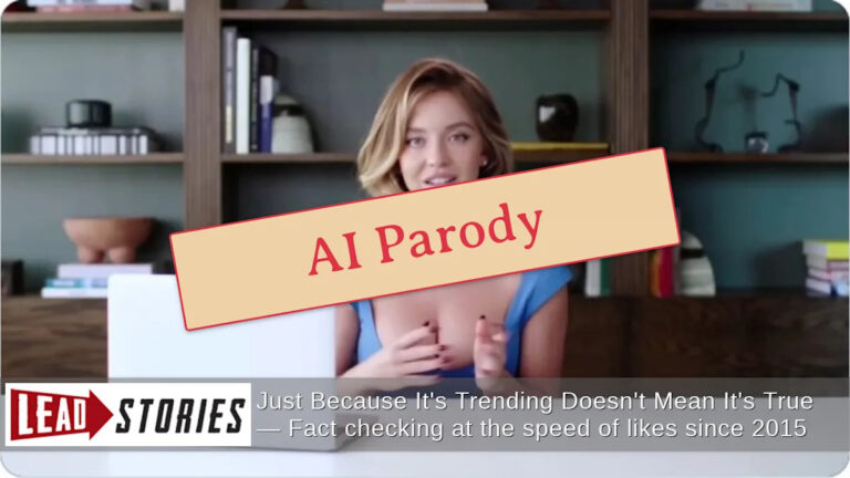 Проверка фактов: пародист снял видео с вирусной фейковой меткой: Сидни Суини нарушает молчание об объявлении «Хороших джинсов» американского орла — явно помеченный как «Нереальный» в финальной кадре